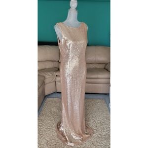 NWOT Lulu's Slink & Wink Matte Rose Gold Sequin Maxi Dress